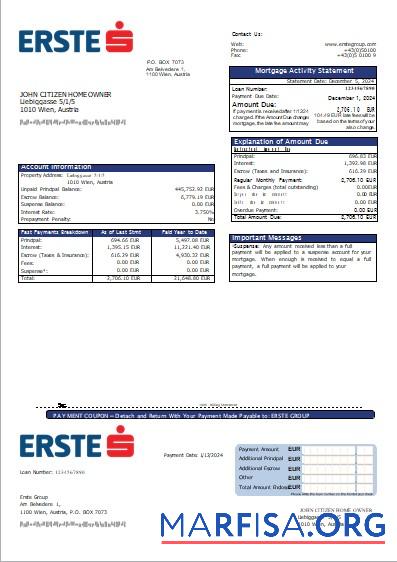 Realistic Austria Erste Group bank mortgage statement scr template